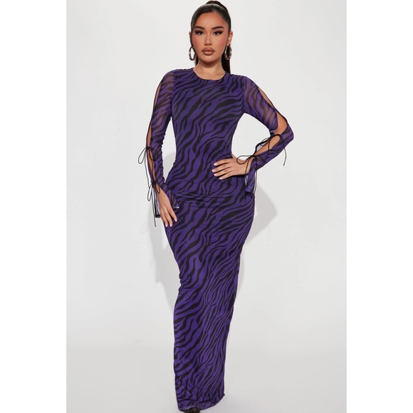 Purple Mesh Tiger Maxi Dress BRAND NEW - Picture 3 of 4